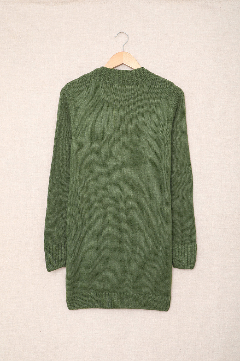 Front Pocket And Buttons Closure Cardigan | Green