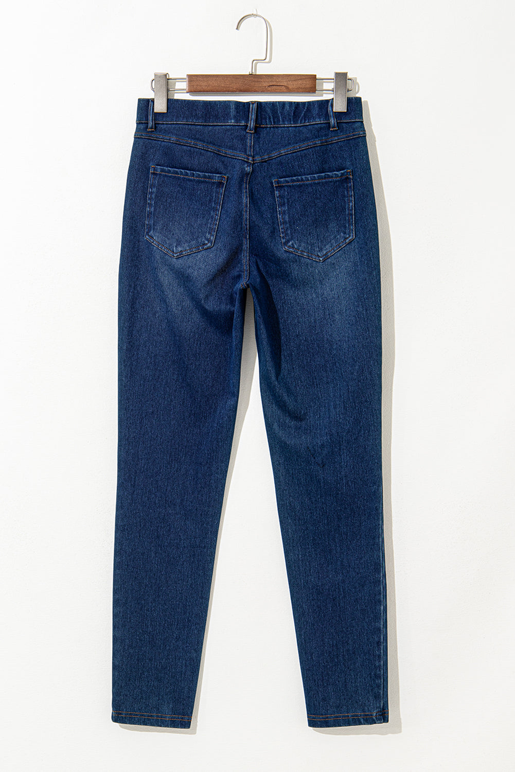 Multiple Pockets Straight Leg Washed Stretchy Knit Casual Jeans | Ashleigh Blue