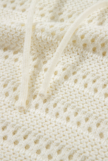 Pointelle Knit Raglan Sleeve Hooded Sweater | White