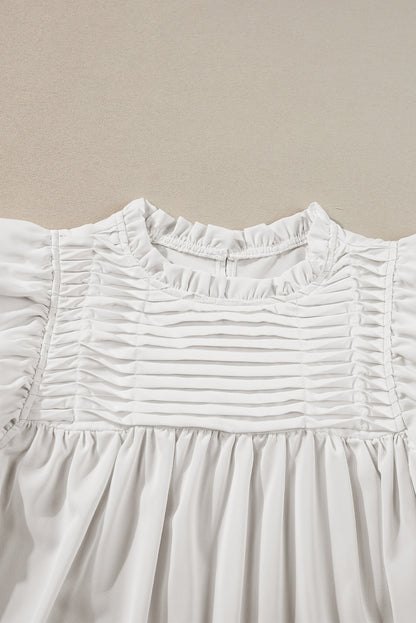 Smocked Ruffle Sleeve Blouse | White