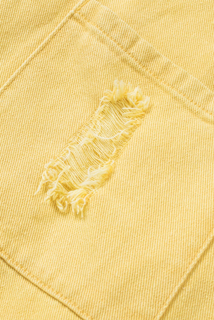 Distressed Fringe Trim Denim Jacket | Yellow