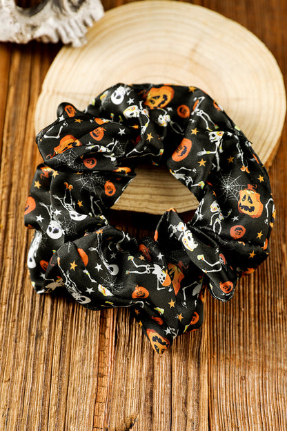 Black Halloween Pattern Print Hair Scrunchie