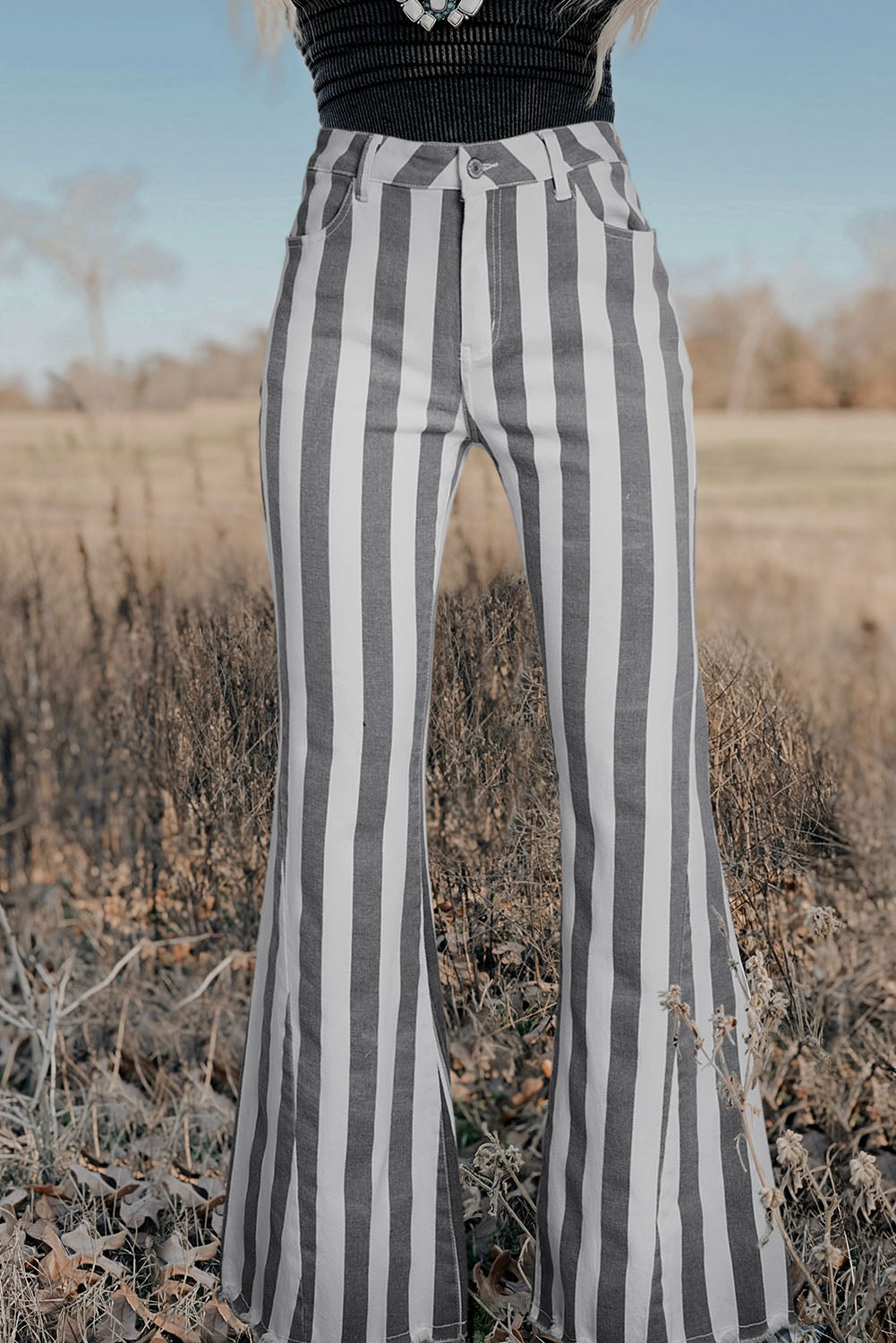 Star Embellished Western Flare Jeans | Stripe