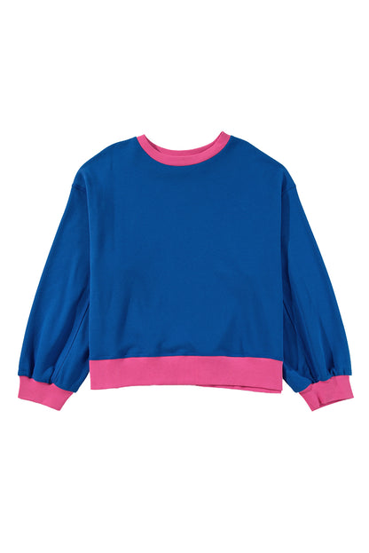 Colour Block Edge Balloon Sleeve Plus Size Sweatshirt | Sky Blue