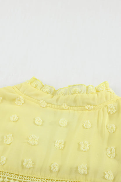 Swiss Dot Split Neck Ruffle Babydoll Blouse | Yellow