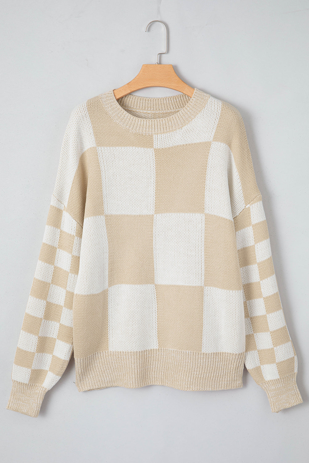 Checkered Print Drop Shoulder Sweater | Flaxen