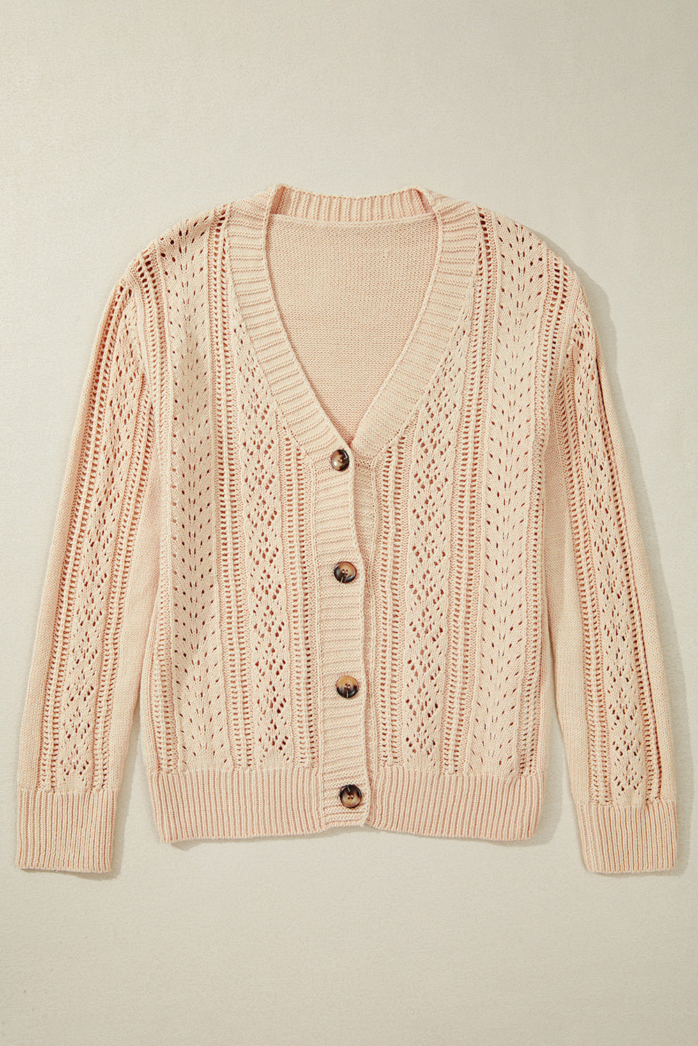 Open Knit Drop Shoulder Sweater Cardigan | Beige