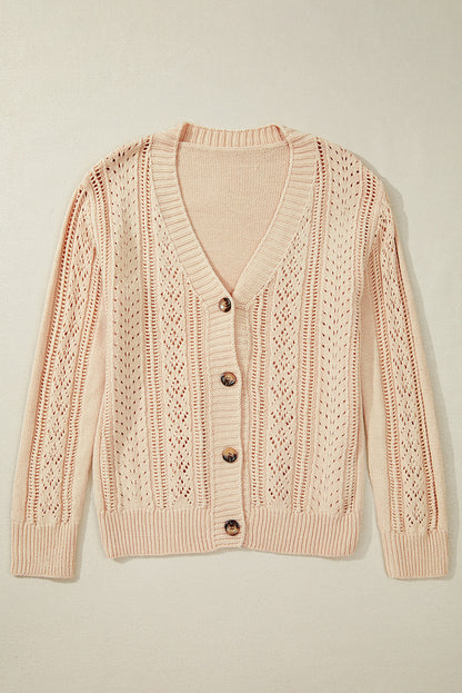 Open Knit Drop Shoulder Sweater Cardigan | Beige