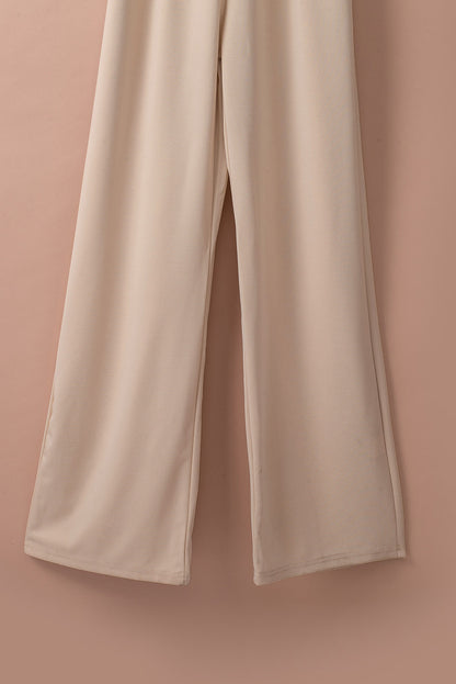 Bracelet Sleeve Waist Tie Wide Leg Jumpsuit | Apricot