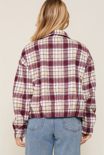 Plaid Print Turn Down Collar Zip-Up Jacket | Multicolour