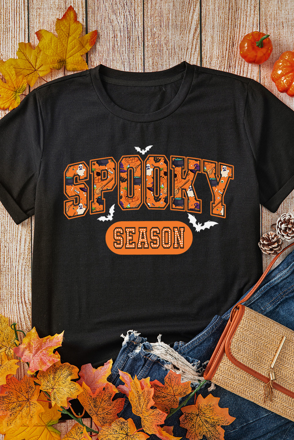 Spooky Season Graphic Halloween T Shirt | Black