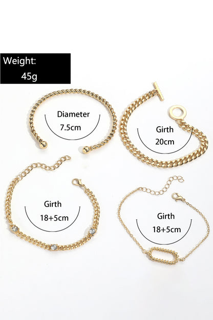 Rhinestone Decor Twist Adjustable Chain Bracelets | Gold