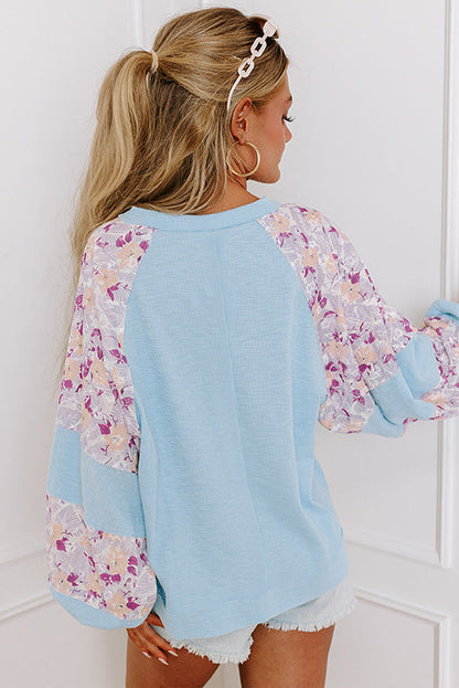 Textured Floral Patchwork Balloon Sleeve Blouse | Beau Blue