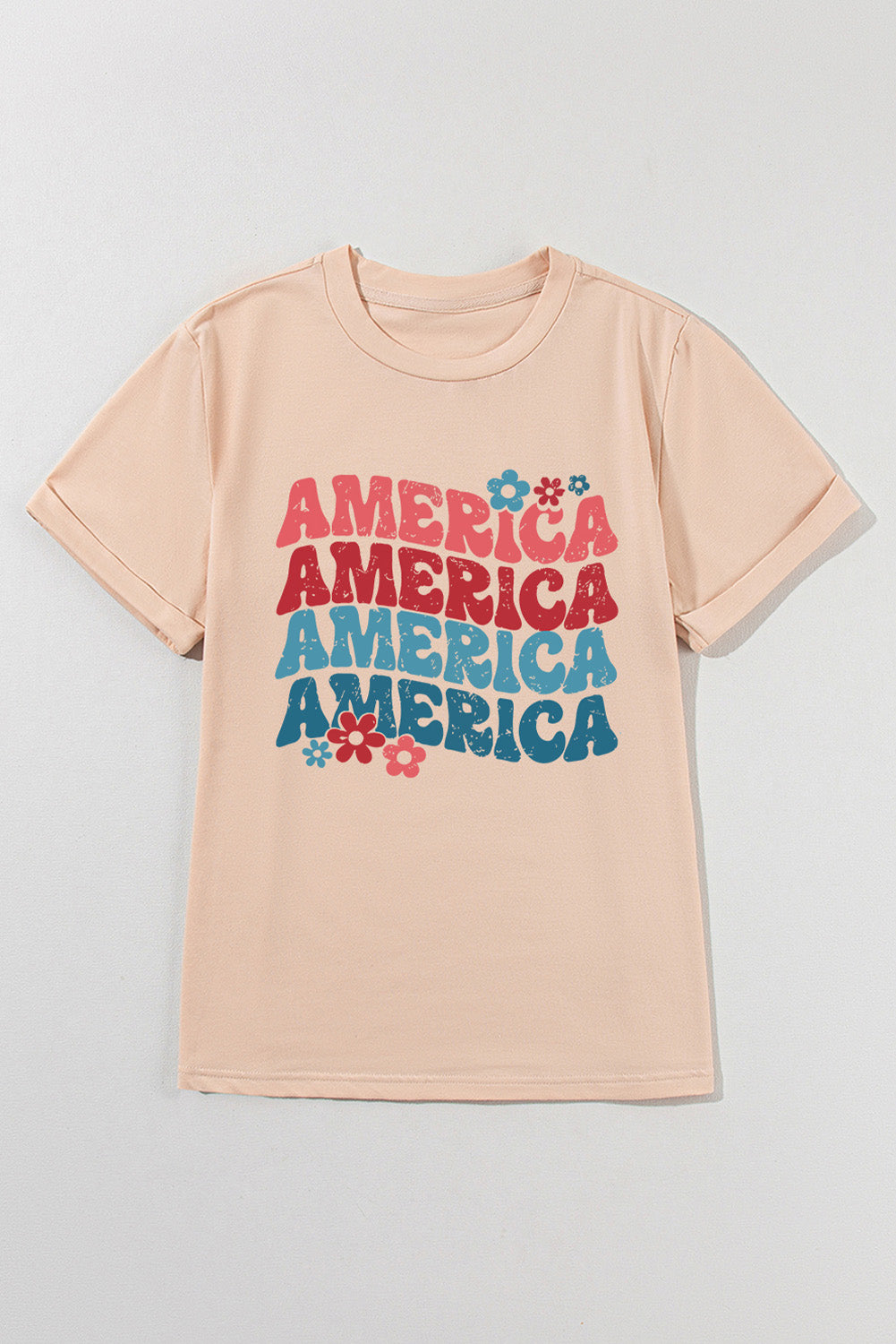 America Letter Floral Print T Shirt | Khaki