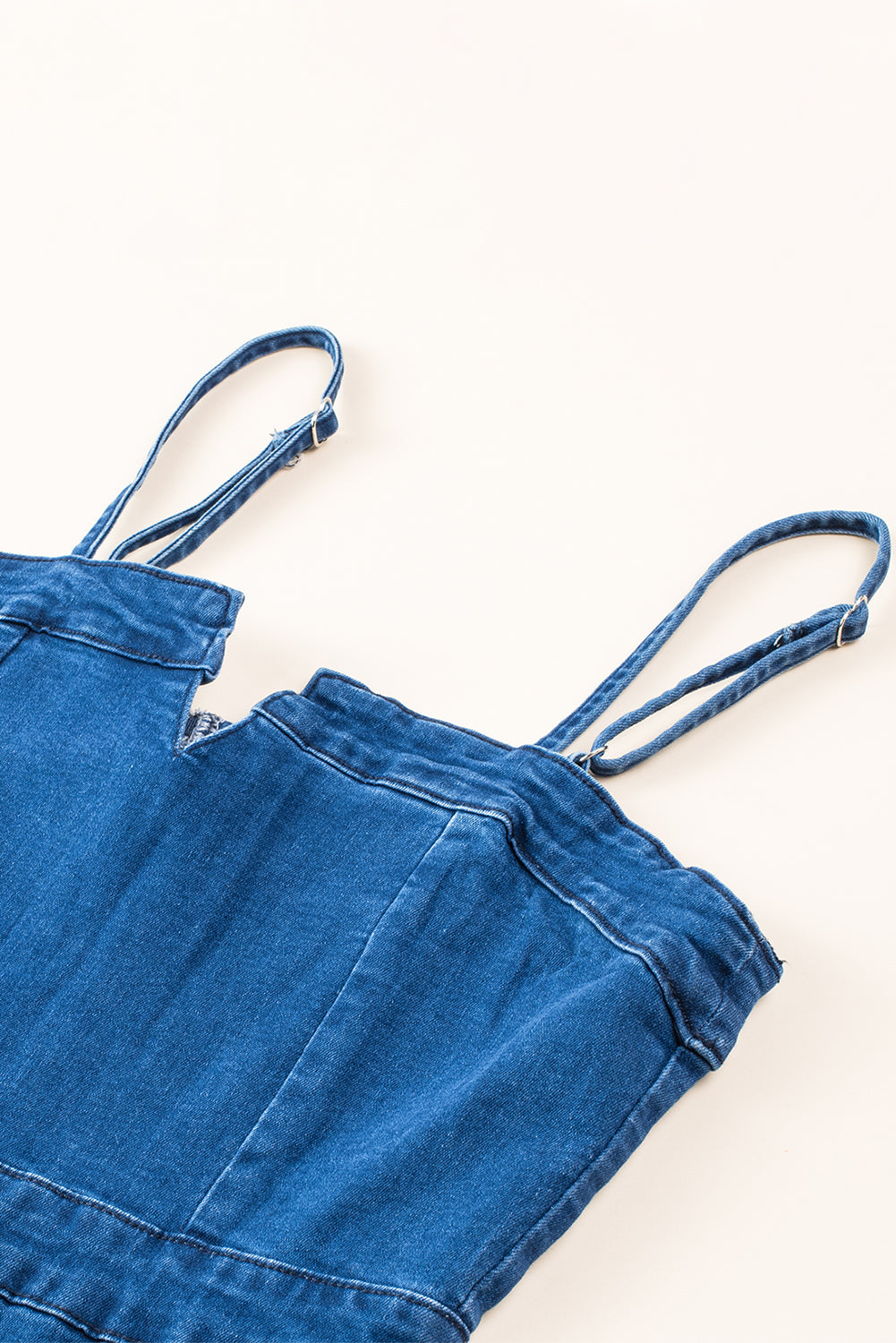 Spaghetti Straps Notch V Denim Jumpsuit | Blue