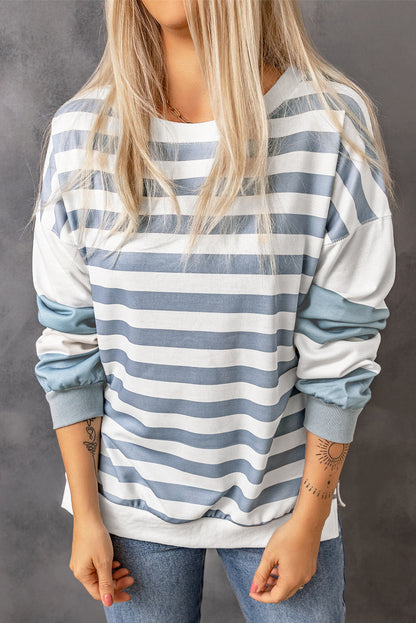 Drop Shoulder d Pullover Sweatshirt | Stripe