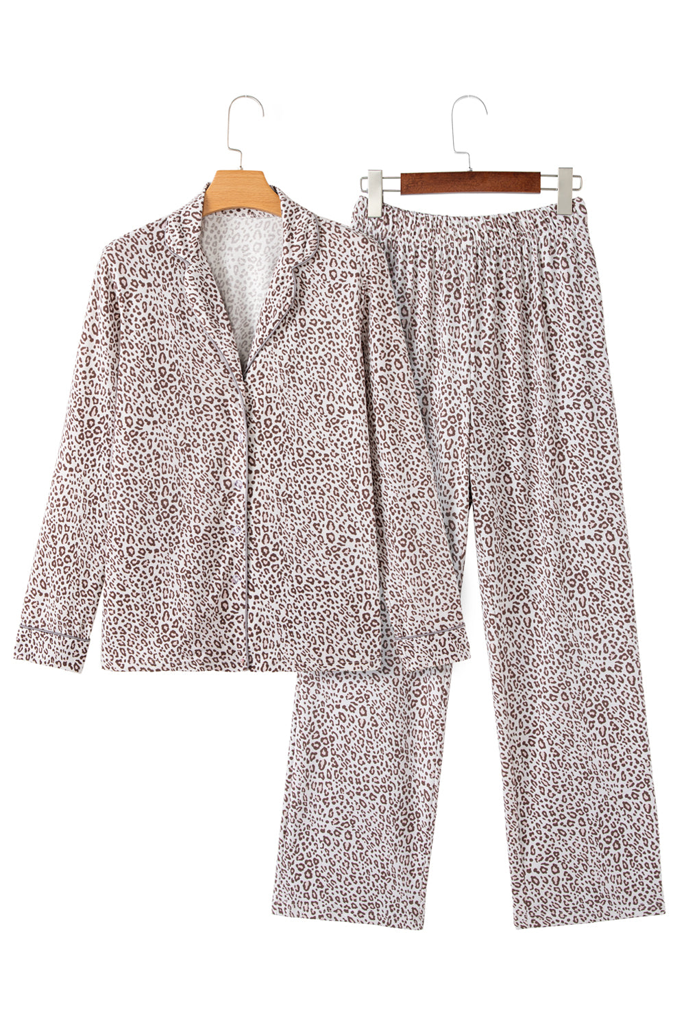 Leopard Print Long Sleeve And Pants Pajamas Set | White