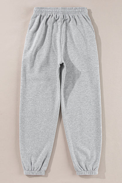 Solid Colour Fleece Lined Drawstring Waist Joggers | Light Grey