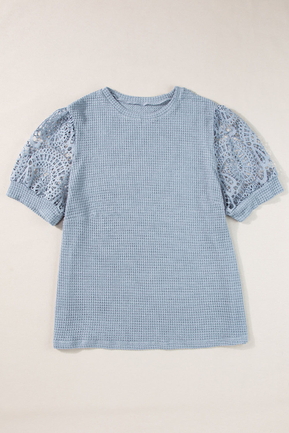 Plus Size Textured Knit Lace Sleeve T Shirt | Ashleigh Blue