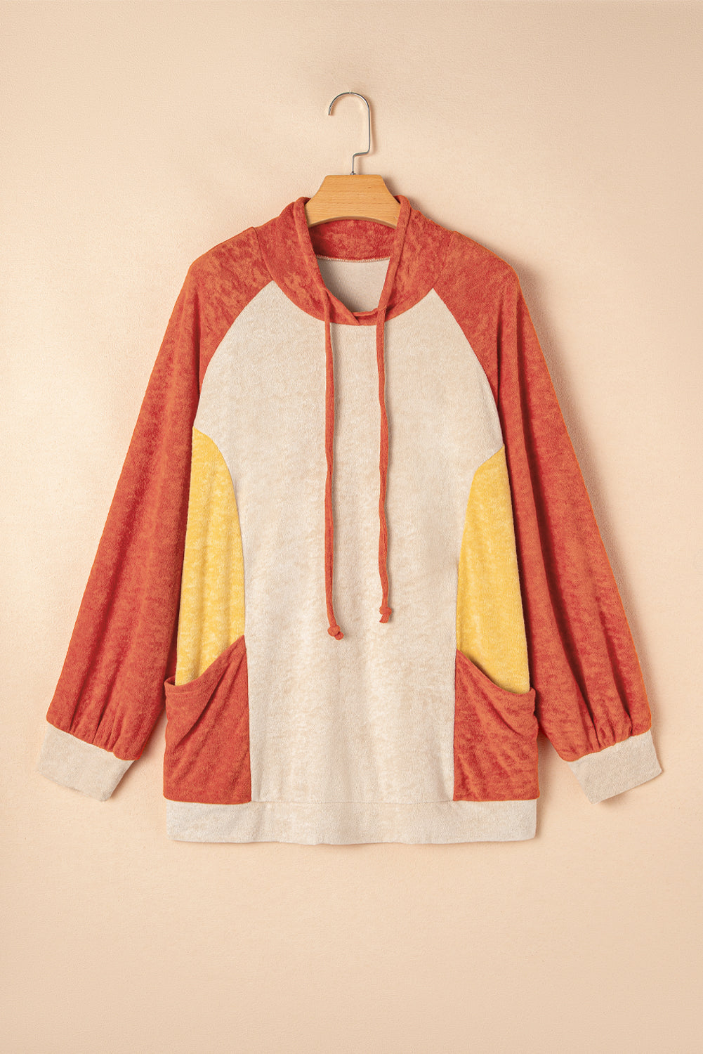 Plus Size Colourblock Raglan Hoodie With Pockets | Orange