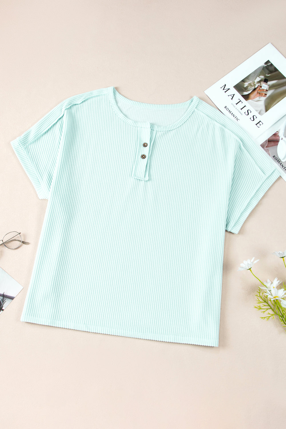 Plus Size Textured Henley T Shirt | Iceland Blue