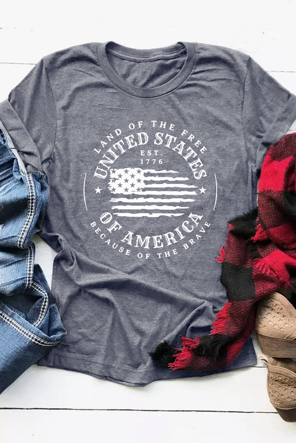 United States Of America Flag Graphic Print T Shirt | Gray