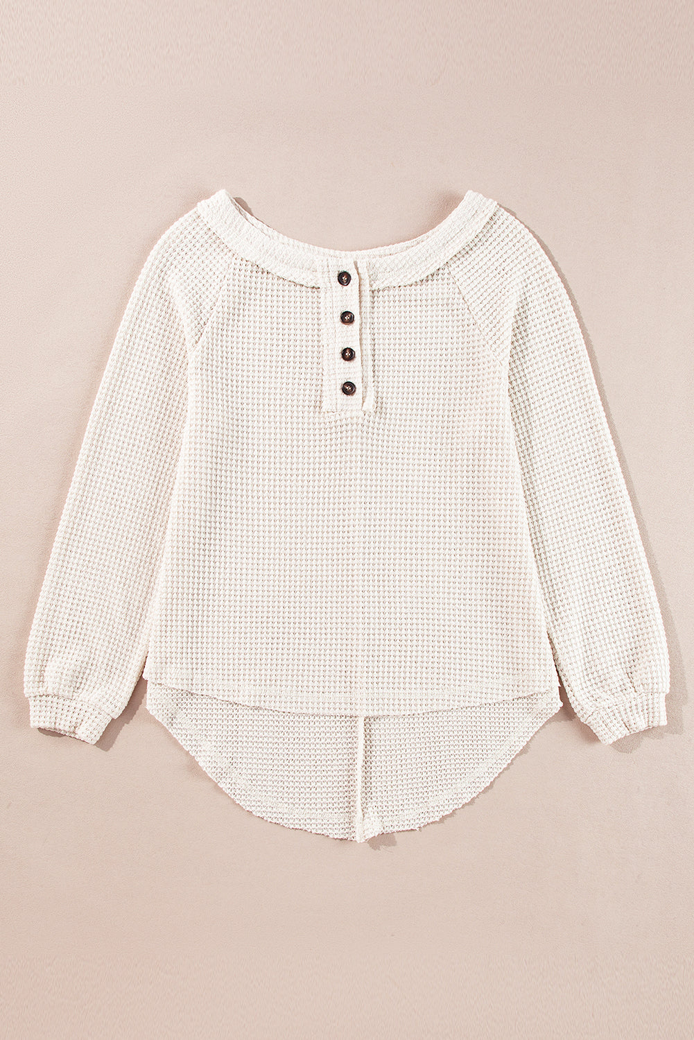 Waffle Knit Buttoned Front Raglan Sleeve Loose Blouse | Oatmeal