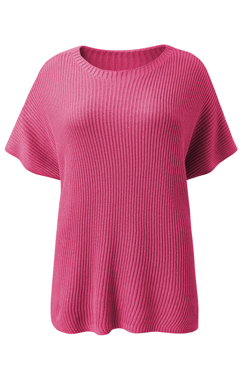 Short Sleeve Side Slit Oversized Sweater | Rose Red