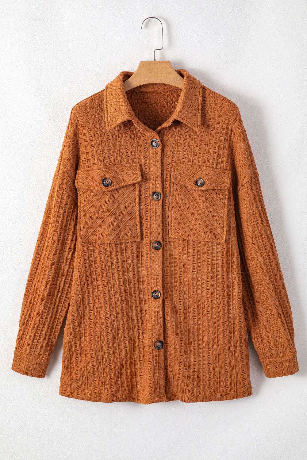 Textured Knit Oversize Flap Pocket Shacket | Orange