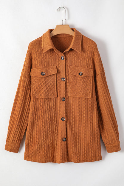 Textured Knit Oversize Flap Pocket Shacket | Orange