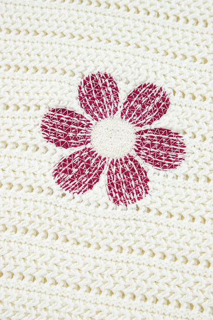 Daisy Flower Pointelle Knit Sweater | White