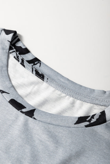 Crew Neck Tropical Plants Print T-Shirt | Gray