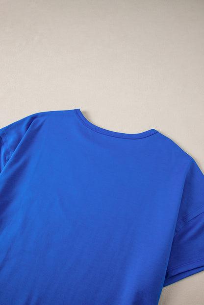 Patched Pocket Exposed Seam Oversize T-Shirt | Blue