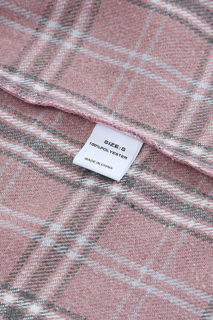 Corduroy Plaid Pattern Shacket | Pink