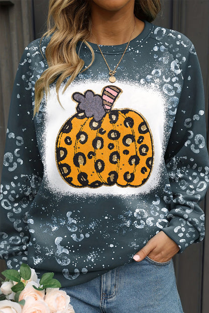 Leopard Pumpkin Ink Plash Printed Halloween Sweatshirt | Blue