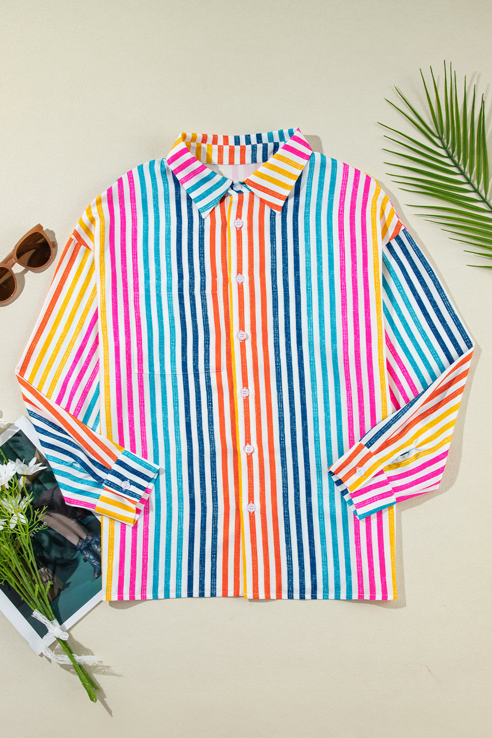 Multicolour Drop Shoulder Loose Shirt | Orange Stripe