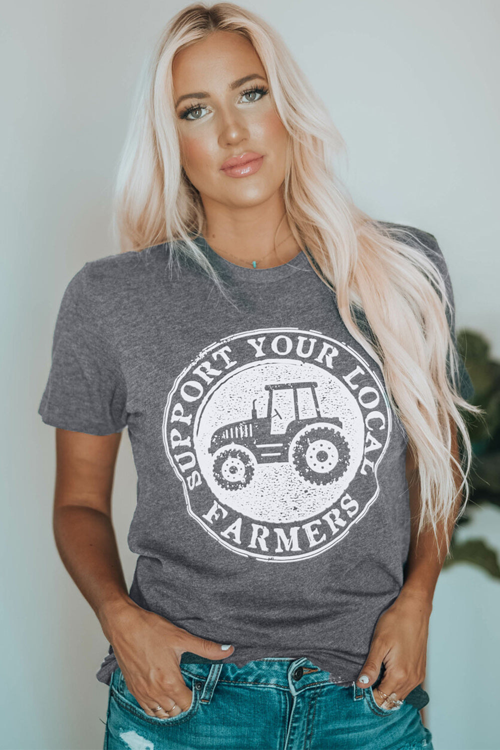 Support Your Local Farmers Graphic Tee | Gray