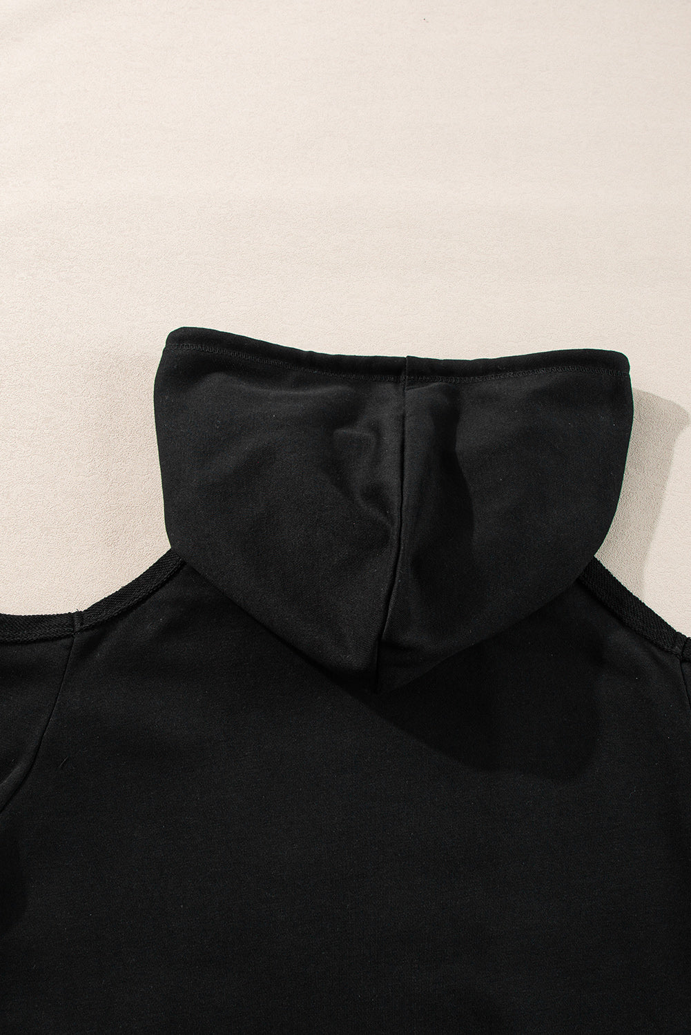 Exposed Seam Cold Shoulder Drawstring Hoodie | Black