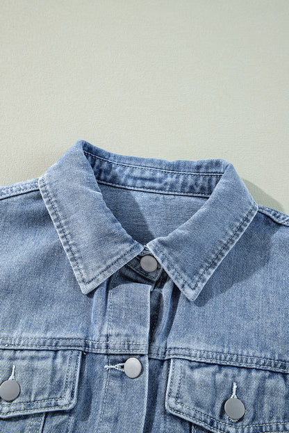 Ruffle Raw Hem Flap Pockets Denim Jacket | Beau Blue