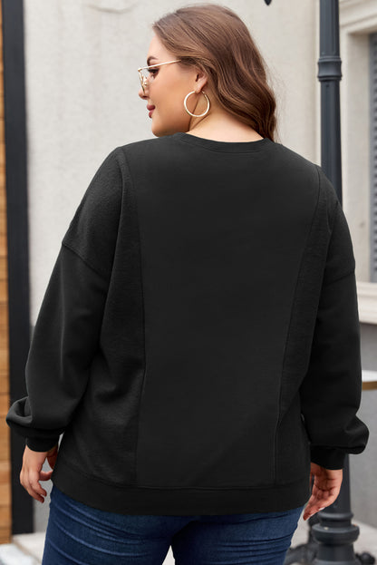 Loose Patchwork Crewneck Plus Size Sweatshirt | Black