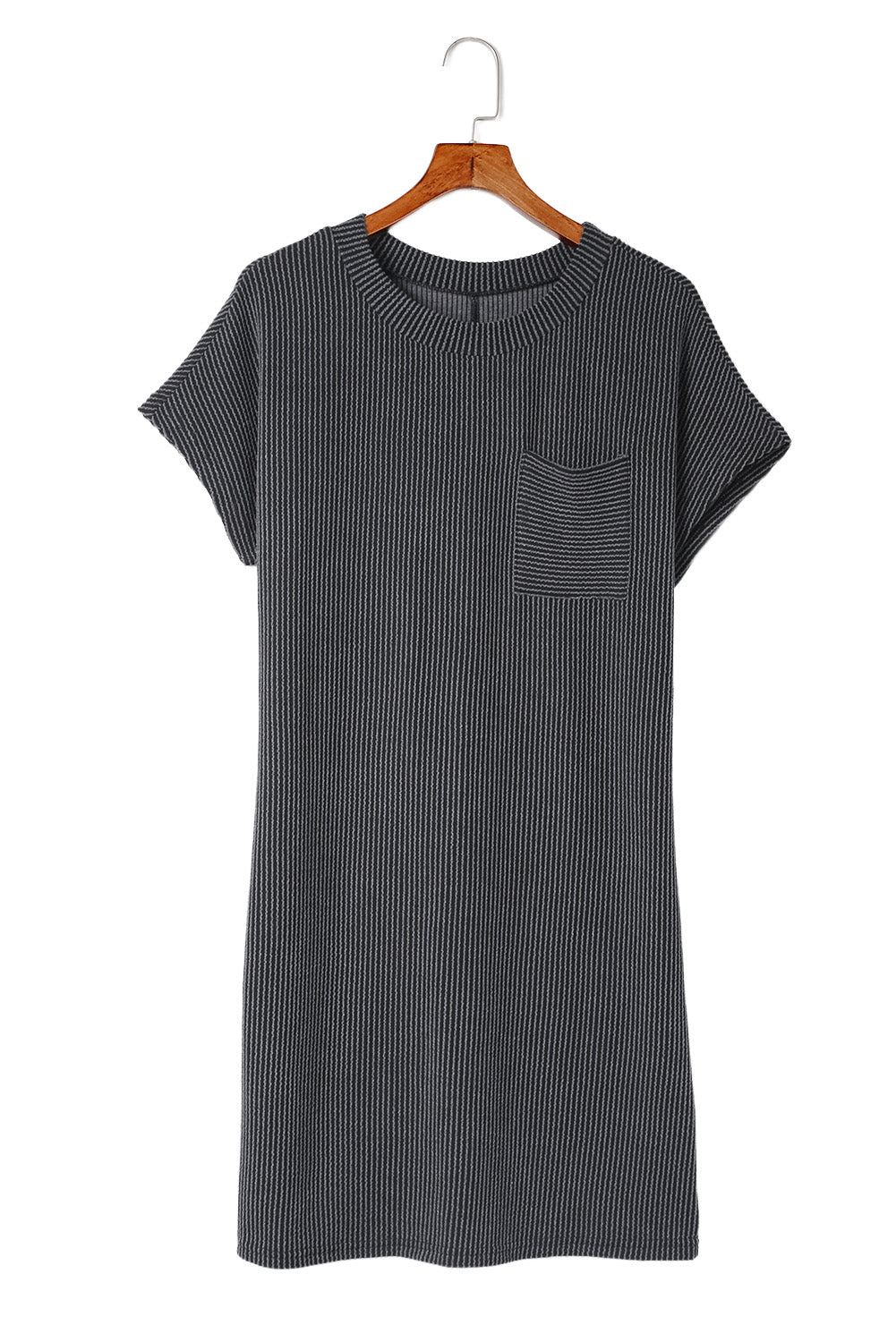 Striped Ribbed Knit T-Shirt Shift Dress | Gray