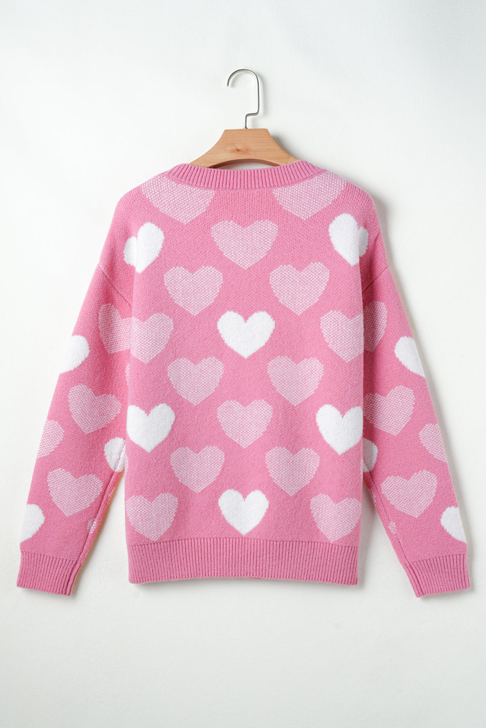 Pearled Heart Print Valentines Crew Neck Sweater | Pink