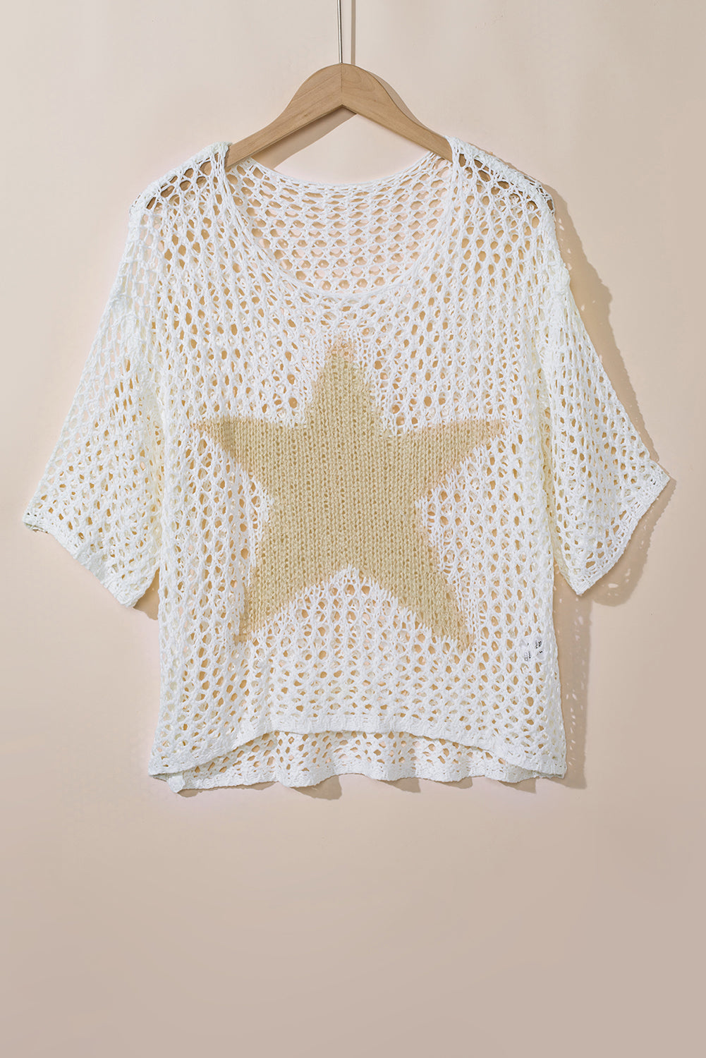 Star Graphic Crochet Knitted Summer Sweater Top | White