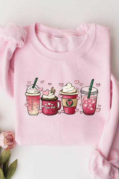 Valentines Sweet Drinking Graphic Print Sweatshirt | Pink