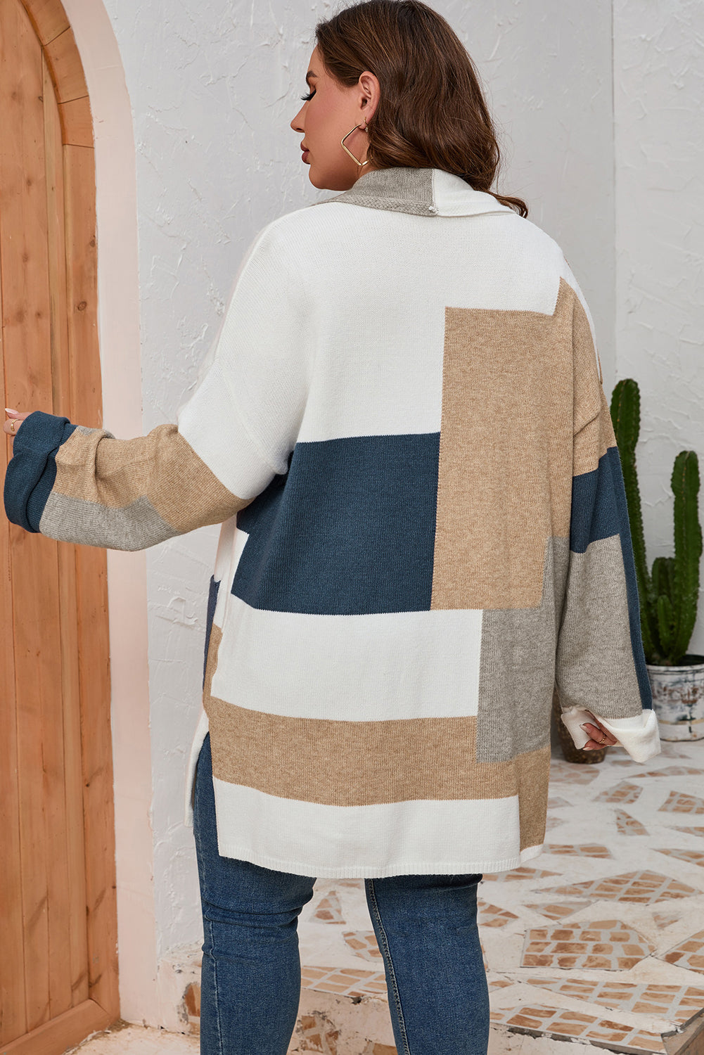 Plus Size Colourblock Knit Cardigan | Multicolour