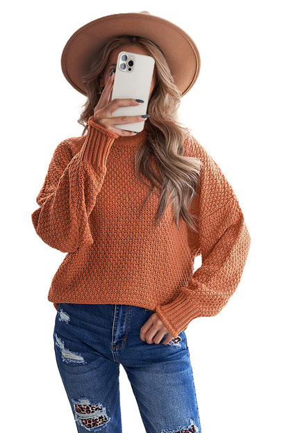 Oversized Chunky Batwing Long Sleeve Turtleneck Sweater | Orange