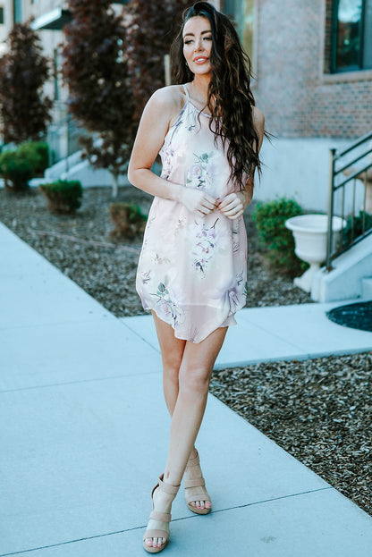 Summer Floral Print Pink Sleeveless Dress | as shown