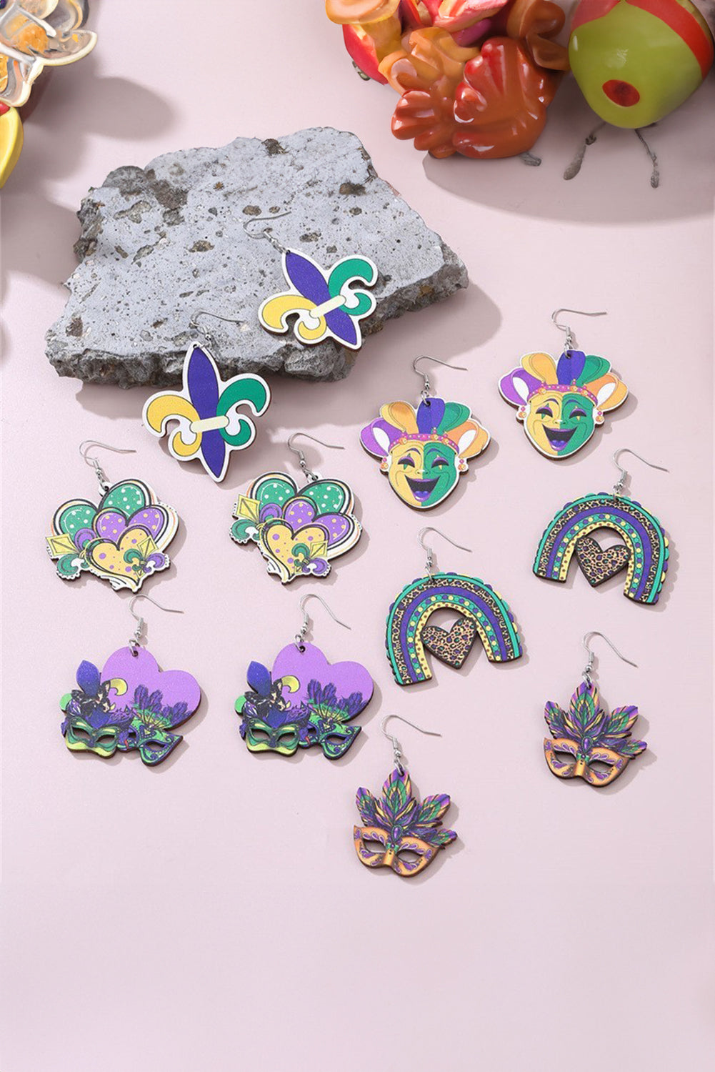 Mardi Gras Mask Dangle Hook Earrings | Meadow Mauve