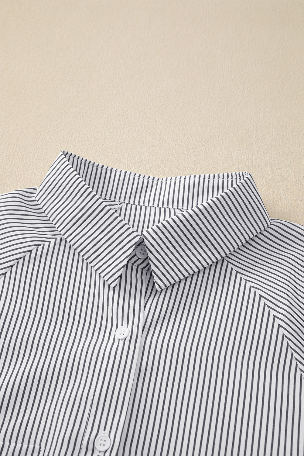 Smocked Cuffed Striped Boyfriend Shirt With Pocket | Black