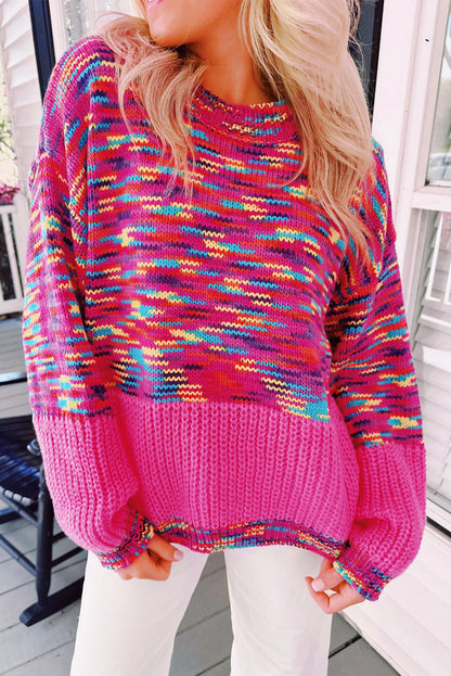 Rainbow Confetti Drop Shoulder Sweater | Bright Pink